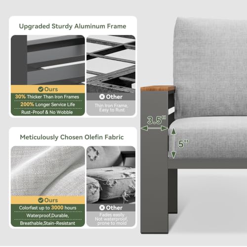 Image of Aoxun Patio Furniture Set, 7 Piece Aluminum Patio Sets With 5 inch Thicken & Washable Cushion, Waterproof Outdoor Furniture With Coffee Table, Outdoor Couch Sectional For Backyard, Porch And Garden (Grey)