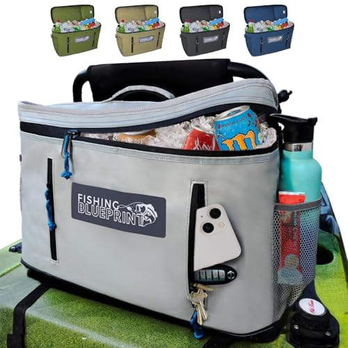 Kayak Cooler Behind Seat – Small Portable Cooler Bag for Kayak Seat Storage, Kayak Accessories for Fishing, Kayak Crate, Insulated Soft Sided Cooler Bag for Paddle Board Cooler - Fishing Blueprint