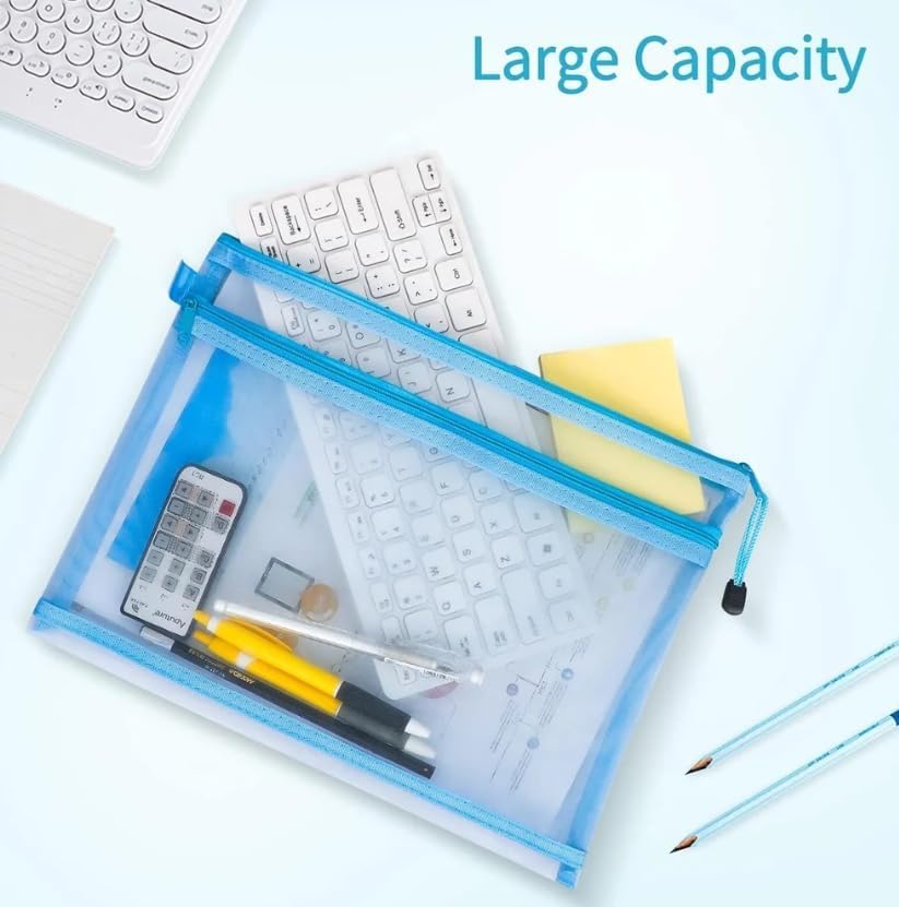 Image of Shuttle Art A4 Waterproof Mesh Zipper Document Pouch Clear PVC File Organizer with Handle Transparent Zip Folder Bag for School Office Travel Pastel Document Holder Stationery Storage Envelope Case