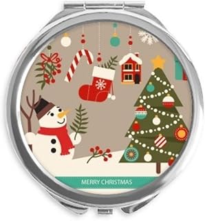 mas Snowman Tree Gloves Festival Hand Compact Mirror Round Portable Pocket Glass