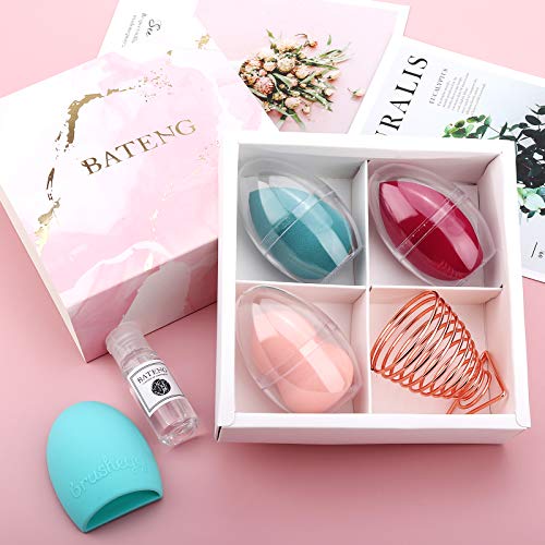 3 Pcs Beauty Blender Makeup Sponge Gift Set,Lates Free Soft Beauty Foundation Blending Sponge with Beauty Blender Holder,Cleaner and Brush for Powder, Cream or Liquid
