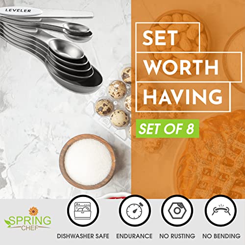 Image of Spring Chef Stainless Steel 8 Magnetic Measuring Spoons for Kitchen, White