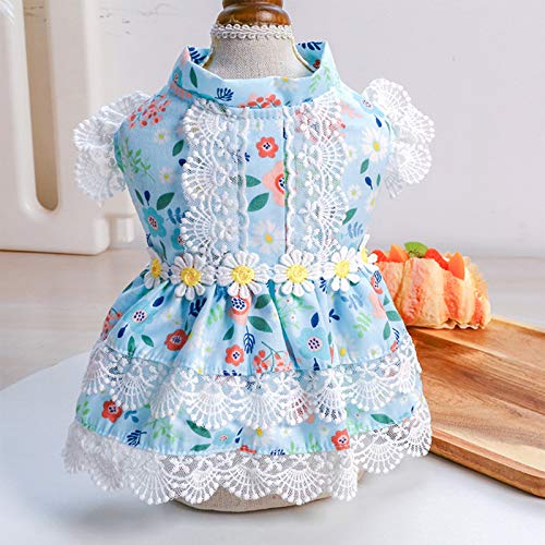 Pet Clothes Summer Dog Dress Cute Floral Printed Dress For Small And Medium Dog Princess Lace Patchwork Dresses Flower Dog Clothes Blue (X-Large, Blue) #TOP4