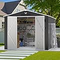 Benass 10X12 FT Outdoor Storage Shed, Metal Garden Shed - Tool Storage Sheds with Lockable Doors, Waterproof Outside Storage Building for Backyard, Patio (Black; Floor Not Included)