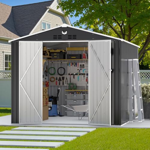 Benass 10X12 FT Outdoor Storage Shed, Metal Garden Shed - Tool...