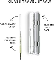 Vista 2 de SOMA Reusable Glass Drinking Straw with Protective Silicone Travel Case and Cleaning Tool, 8-Inch, Eco-Friendly & Portable for Travel - Blush