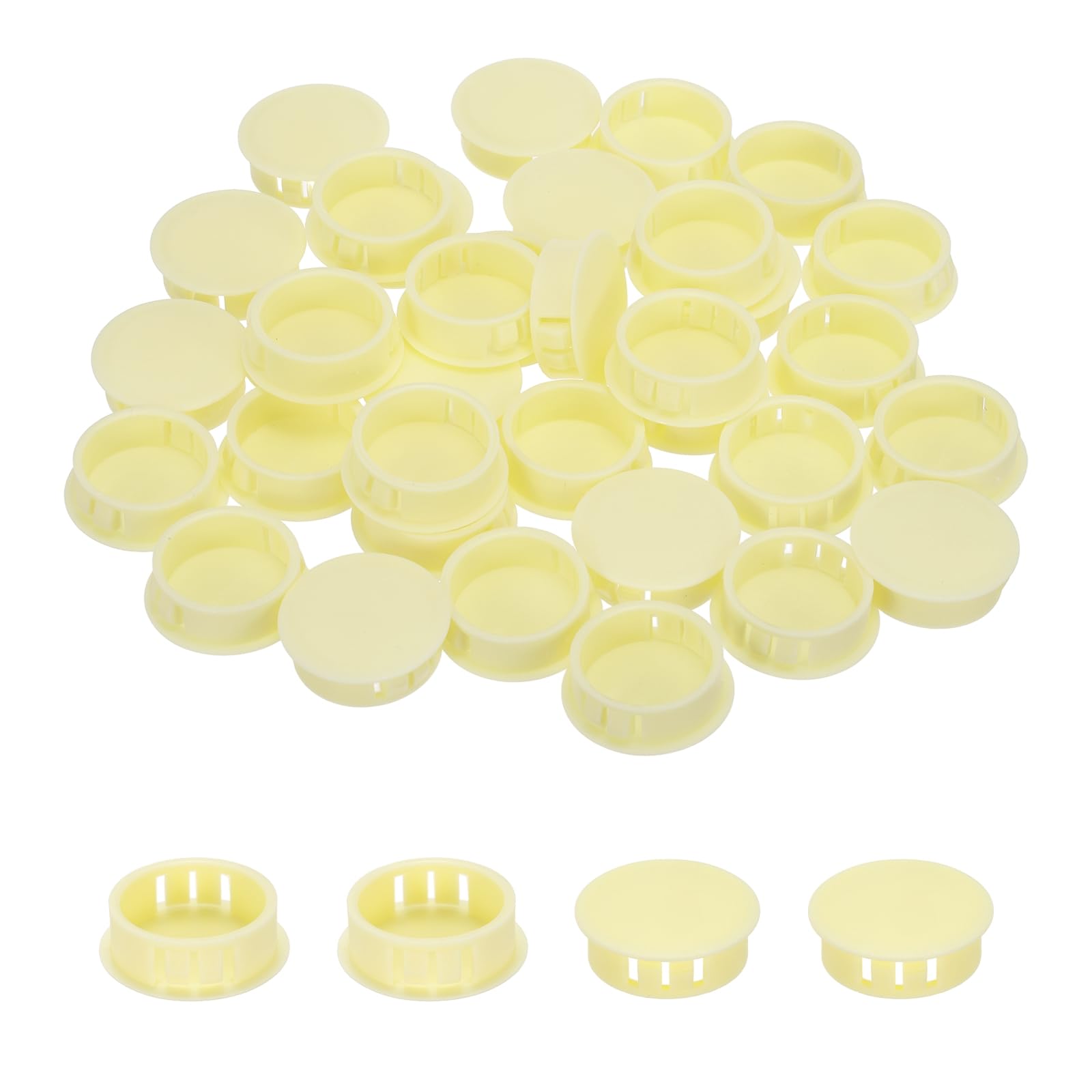 sourcing map 64PCS 30mm(1 3/16") Beige Plastic Hole Plugs, Flush Type Panel Hole Plugs Insert End Caps for Locking Hole Tubes Furniture Cabinet