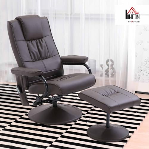 HOMCOM Relaxsessel mit Hocker, 360°drehbarer Fernsehsessel mit Massage, Liegefunktion, Massagesessel mit Seitentasche, TV-Sessel aus Kunstleder für Wohnzimmer Braun – Bild 3