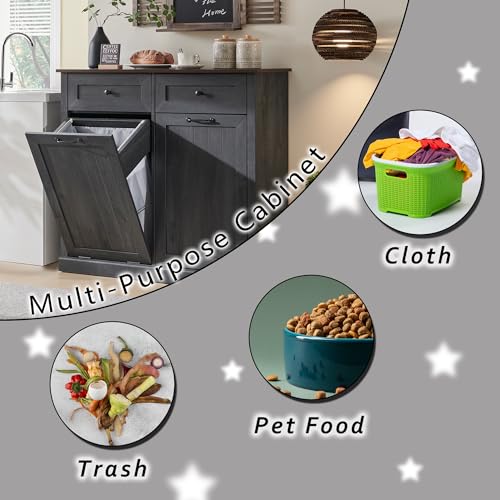 Image of IFGET Double Tilt Out Trash Cabinet, Wood Trash Can Cabinet, Dark Grey