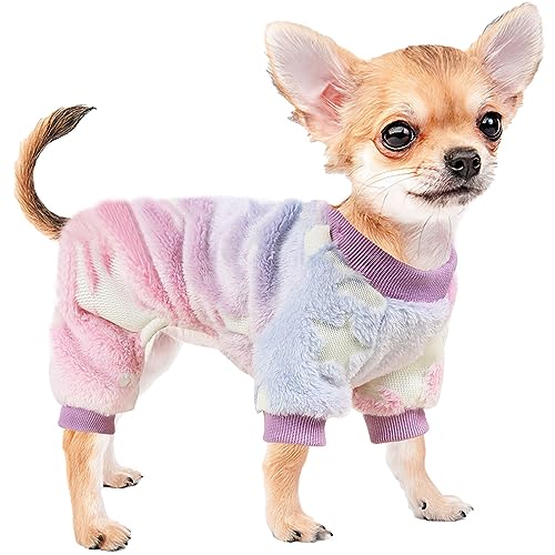 Sebaoyu Dog Pajamas for Small Dogs, Glow in Dark Spaceship Stars Moon Doggy Sweater, Super Soft Velvet Material Chihuahua Yorkie Tiny Doggie Clothes Outfits(XXX-Small)