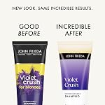 John Frieda Violet Crush Intense Purple Shampoo for Brass Repair of Natural, Colour-Treated, and Bleached Blonde Hair | Neutralizes Brassiness and Yellow tones | Cool tone blonde | Intense Purple Pigments (250 mL) Packaging May Vary