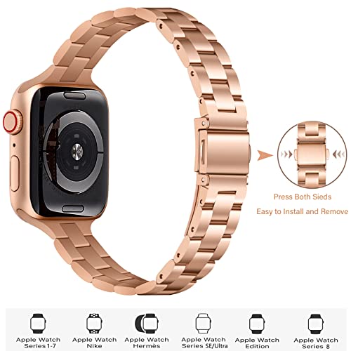 Omiu Thin Band Compatible With Apple Watch 40Mm 38Mm 41Mm 42Mm 44Mm 45Mm 49Mm, Premium Stainless Steel Metal Replacement Adjustable Wristband Strap For Iwatch Ultra Se Series 8/7/6/5/4/3/2/1 Women Men #TOP1
