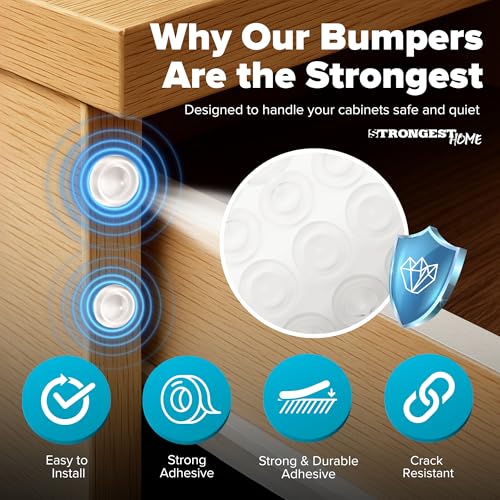 Image of STRONGEST HOME Cabinet Door Bumper 200 Pack Clear Rubber - Self Adhesive Stoppers for Quiet Close Protection - Drawer Pads for Furniture and Surface Cushioning - 0.5 x 0.2 Inch