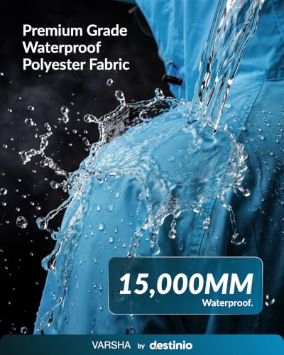 Image of Destinio Rain Coat for Men Waterproof with Hood, Thick Polyester, Leak Proof, Premium Zipper, Raincoat for Bike Riding, Double Layer Rain Suit for Riders, Rainwear Set
