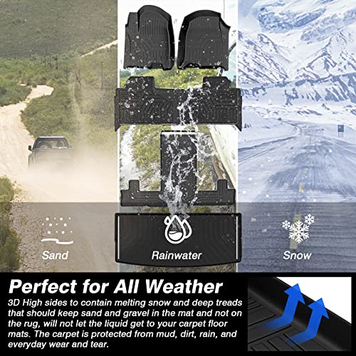 Kust 3 Row Floor Mats And Trunk Mat Behind 3Rd Row For 2021-2023 Chevrolet Tahoe/Gmc Yukon (Only Fits With 2Nd Row Bucket Seats) 3 Row Seat Floor Cargo Liners All Weather Carpet Mats Black Tpe #TOP2