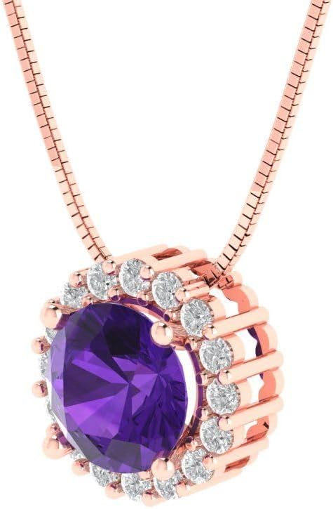 Clara Pucci 14K Rose Gold Plated Solitaire 18" Box-Chain Necklace - Sterling Silver 1.16ct Round Cut Amethyst Pendant - Image 2