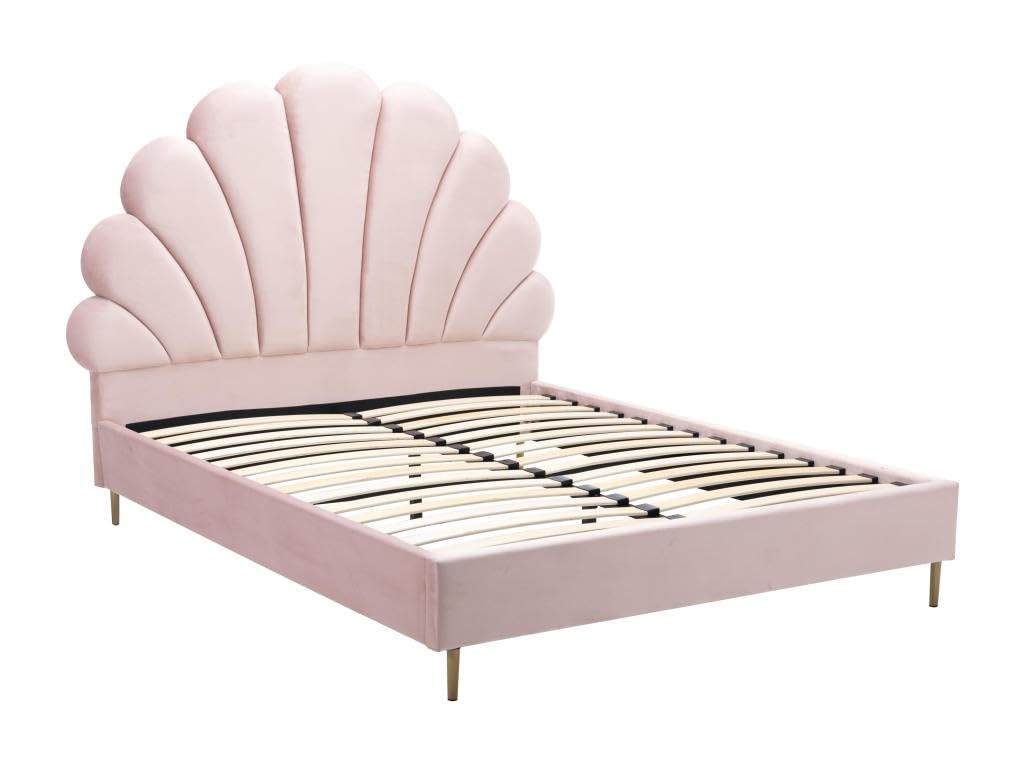 Vente-unique - Lit Coquillage 160 x 200 cm - Velours - Rose - LIVAYA