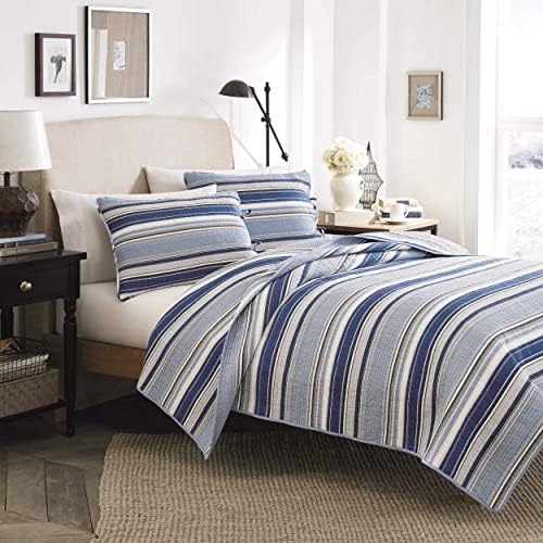 Stone Cottage Fresno Collection Quilt Set-100% Cotton, Reversible, Medium Weight Bedding with Matching Shams, Queen, Blue