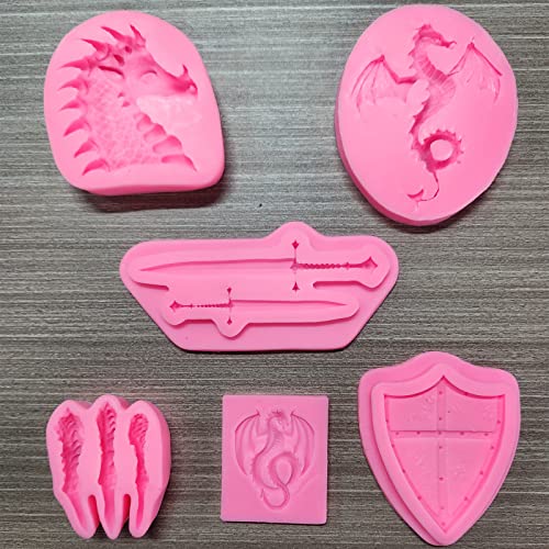 Rainmae Dragon Silicone Fondant Molds, Swords Shield Battle Fondant Mold, Dinosaur Claws Chocolate Mold For Baking Dragon Themed Cake, Candy, Cupcake Decoration, Polymer Clay, Resin, Crafting Projects #TOP7