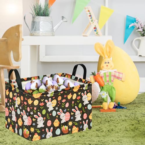 Image of MAIZMZ Easter Storage Basket Eggs Bunny Flower Gifts Cube Waterproof Storage Bins Organizer,Foldable Closet Shelf Baskets with handles for Women,Nursery Hamper Toys Box,Room Decorations