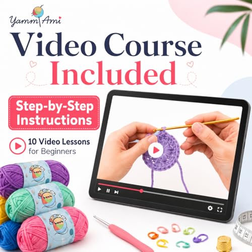 Image of YammiAmi 1,800 Yards Beginner Crochet Kit for Adults, 103-Piece Starter Set with 50 Skeins of Yarn, Accessories, and 10 Amigurumi E-Book Patterns with Video Tutorials