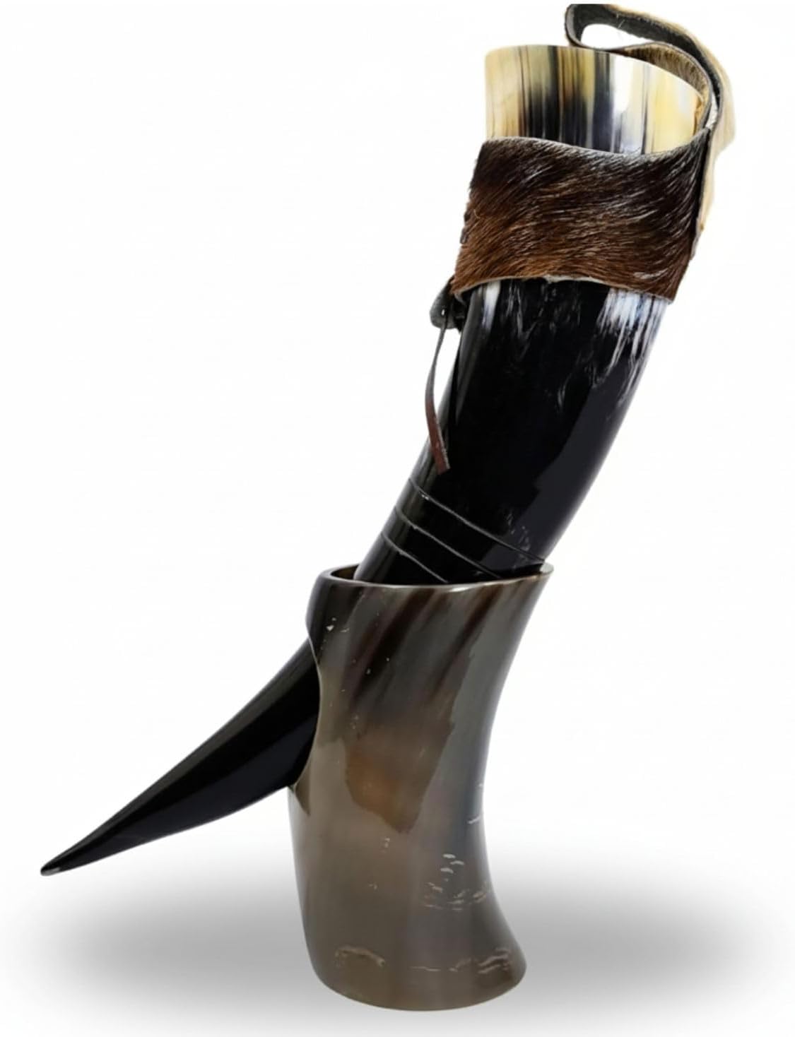 Genuine Ox Wine/Mead Drinking Odin engraved Horn Medieval Viking Cup - Authentic Medieval Inspired Mug with stand and holster by Vikings Valhalla