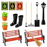 ZVORBH 13 PCS Set da Giardinaggio in Miniatura Casa Delle Bambole, Attrezzi da Giardinaggio, Lampione Stradale, Panchina e un Paio di Mini Stivali da Pioggia ecc, Adatto per Decorare Mini Giardino