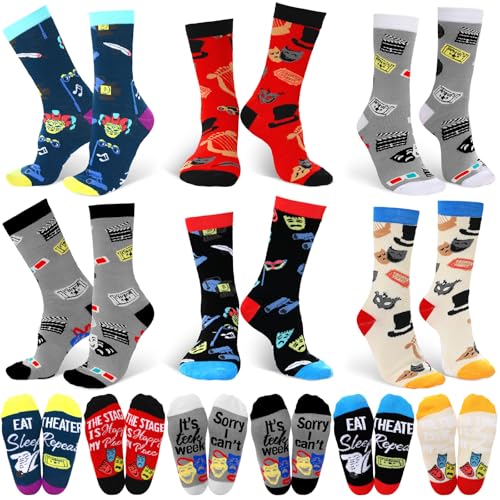 Glitopper 6 Pairs Funny Theatre Socks for Men Women Gifts Clothing Broadway Musical Theater Lover Gifts Drama Socks