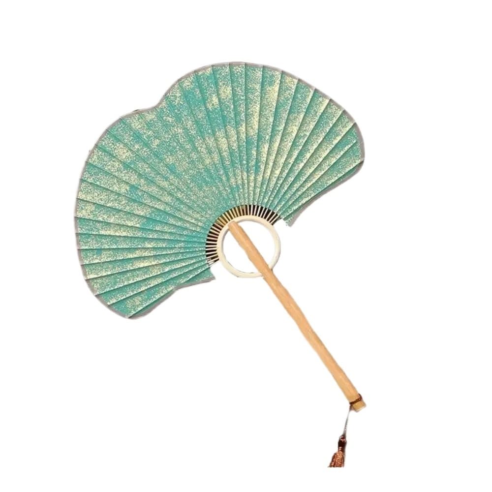 Jobaojiang Exquisite Paper Rice Paper Fan Props For Photographs Home Decoration Ginkgo Round Fan Hand Fan(Green)