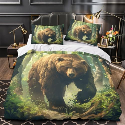 Parure de lit ours marron ultra douce en microfibre pour lit double