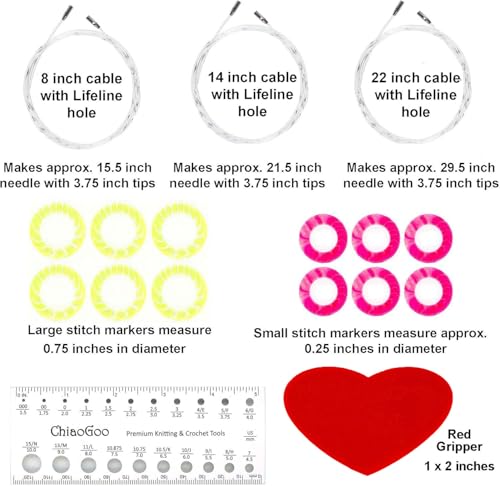 Image of ChiaoGoo Spin Bamboo 4-Inch Small 2400-S Interchangeable Circular Knitting Needle Set, Sizes US 2, 3, 4, 5, 6, 7, 8 with 3 Cords, 12 Stitch Markers, 1 Gauge with Project Bag