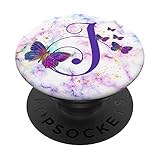 Purple Butterfly Custom Personalized Letter J Monogram PopSockets Swappable PopGrip