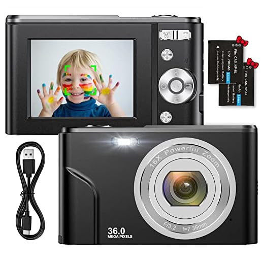Compactas Cámaras Digitales 2,4 Pulgadas 1080P 36 Megapíxeles HD Camara Fotos Recargable Cámara para de Bolsillo Cámaras Digitales con Zoom 16X Camara Compacta,para Principiantes,Niño,Adulto (Negro)