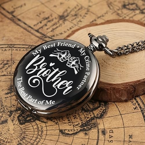 Image of Vintage Gandhi Style Pocket Watch with Engraved Designs & Messages Royal Black Analog for Men Women & Kids Includes Key Ring for car or Bike Keys Ideal Gift