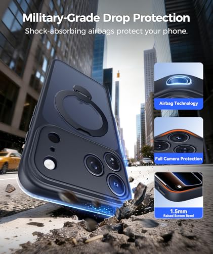 Image of FNTCASE for iPhone 17 Pro-Max Case: [360 Spin Magnetic Stand] [Compatible with Magsafe] [Screen Protector] Translucent Matte Military Grade Shockproof Full Camera Protective Phone Cover - Black