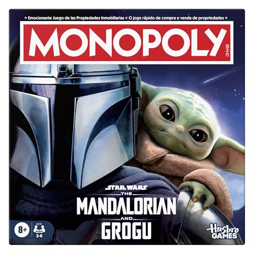 Juego de Mesa Monopoly edición The Mandalorian and Grogu | Inspirado en la película | Juegos Familiares para niños y Adultos | 2 a 6 Jugadores | Edad: 8+ - Versión en español y portugués