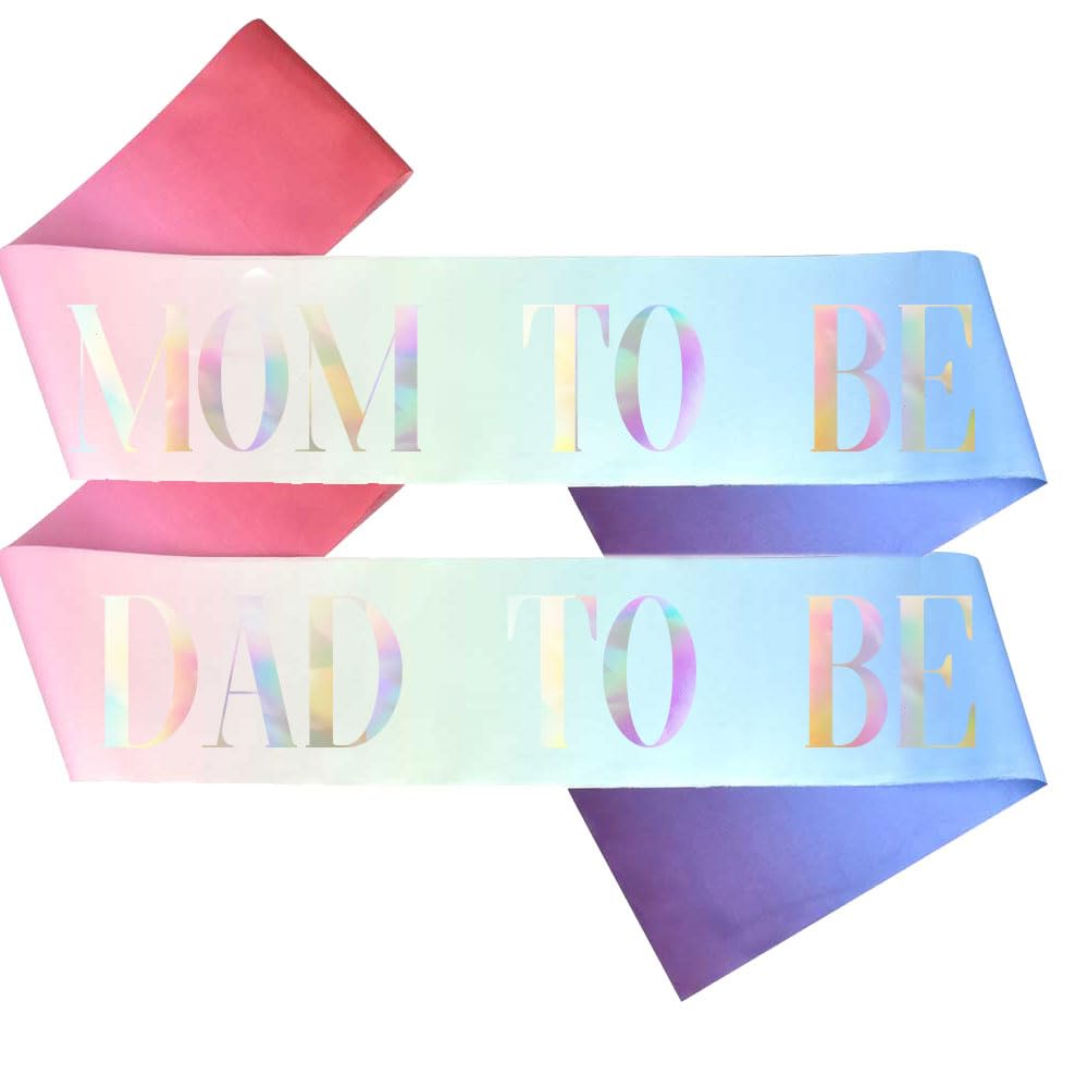 GDTO8820 Rainbow sash for Mom To Be & Dad To Be Baby Shower Sash Bundle - Rainbow Cute Stork Image, Girl Boy Baby Shower Party Decorations, Gifts,