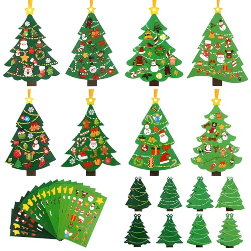 MELLIEX 16 Pezzi Kit Lavoretti Creativi per Bambini, Composto da Sagome di Alberi di Natale e Adesivi per Decorazioni Festive Fai Da Te: Il Regalo Invernale Perfetto per Le Attività Stagionali.