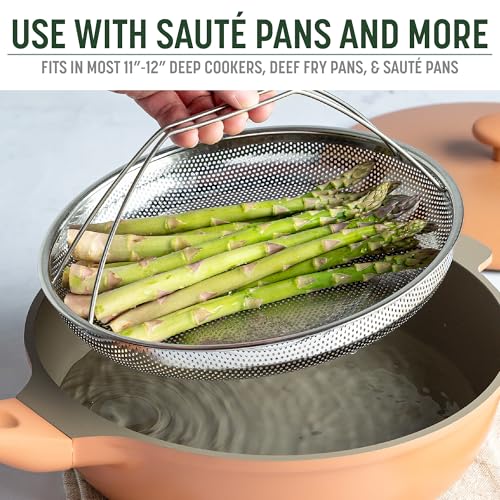 Image of Goodful All-In-One Pan Steamer Basket, Premium Stainless Steel Construction, Dishwasher Safe, Perfect for Steaming Vegetables, Full Handle for Easy Use
