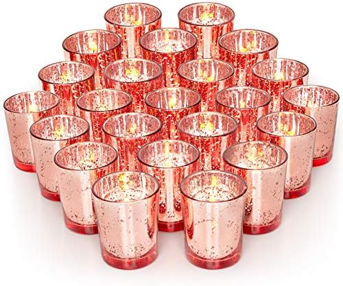 Volens Rose Gold Votive Candle Holders, Mercury Glass Tealight Candle Holder Set of 72 …
