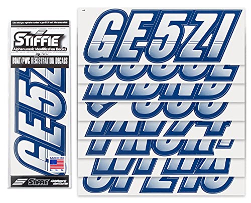 Image of STIFFIE Techtron White /Navy 3 inch Boat & PWC Registration Decals • Numbers Letters Stickers