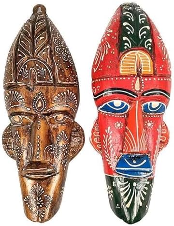 Wall Mask Nazar Battu Decorative African Masks Featuring Tribal Face Decor Egyptian Mask Hanging for Home Door, Balcony Decoration (Pack of 2)12 Inch by The Great Indian Store