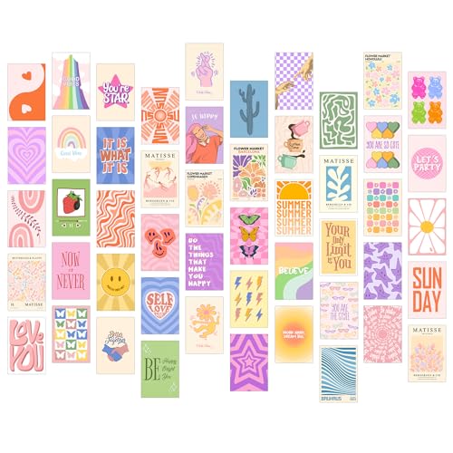 Image of Thepaper9store Paper9store Pack Of 50 Aesthetic Wall Collage Kit - 4?6 Inches Self Adhesive Wall Posters For Bedroom, Living Room, Office A6 Size (Pastel pink)