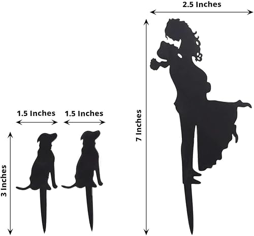 Miniatura 3 de Efavormart - Juego de decoración de acrílico para tartas, diseño de silueta negra de novia, novio y perros de mascotas