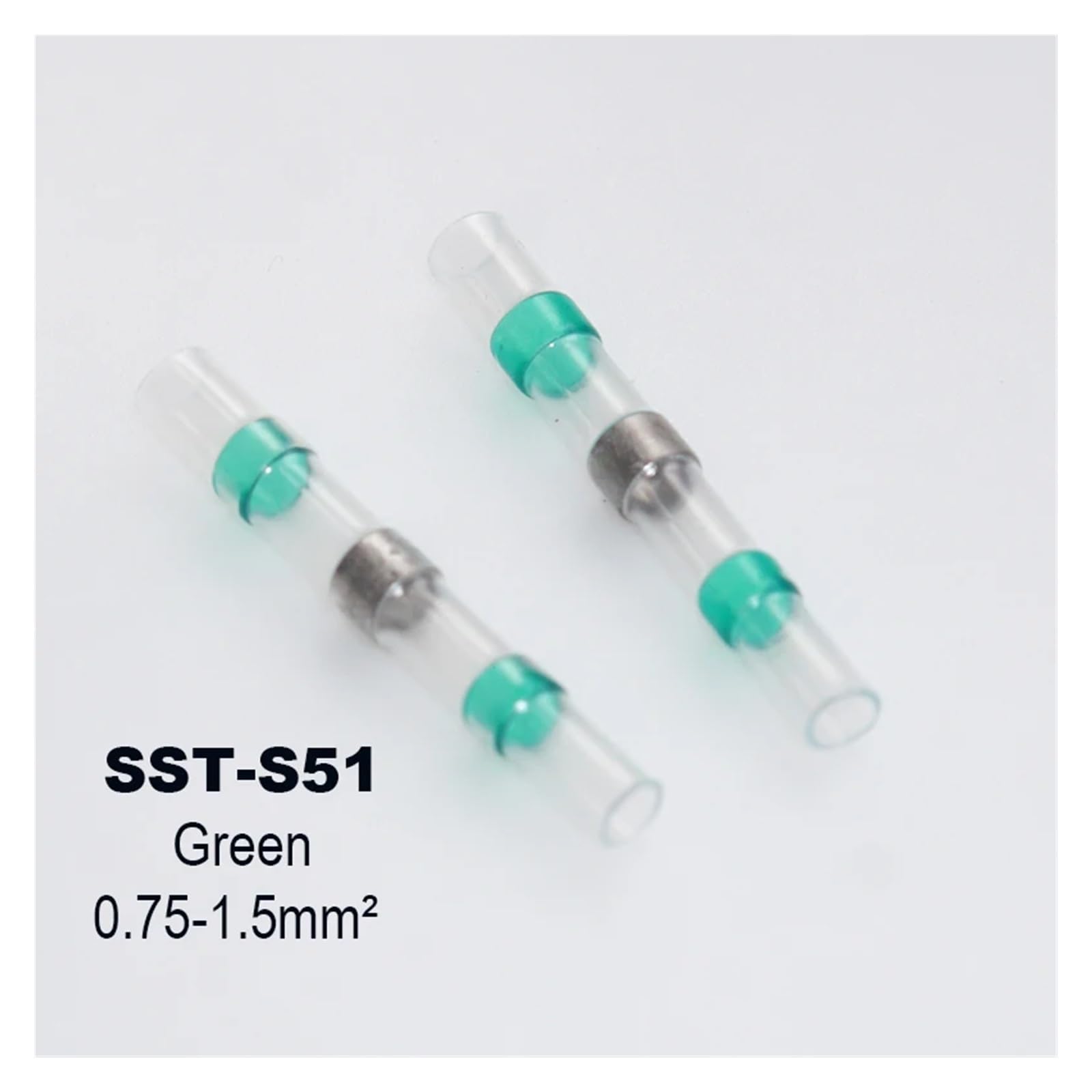 10/30/50/100pcs Solder Seal Wire Connectors 3:1 Heat Shrink Insulated Electrical Wire Terminals Butt Splice(Green 0.75-1.5mm2,100pcs)