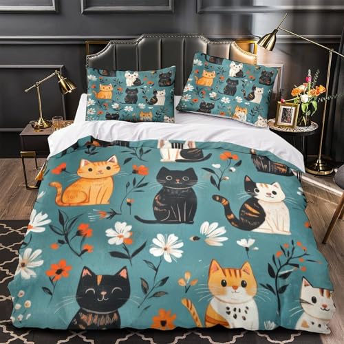 Parure de lit chats mignons housse de couette microfibre 135x200