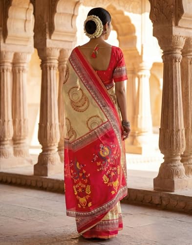 Image of SIRIL Women's Cotton Linen Printed, Zari Border One Minute Ready To Wear Saree With Unstitched Blouse Piece