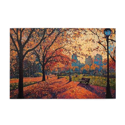Liorosa Puzzle per adulti 1000 pezzi tramonto nel parco autunnale, alberi dai colori caldi che incorniciano il passaggio pedonale con lo skyline della città, pezzi si adattano perfettamente, adatti