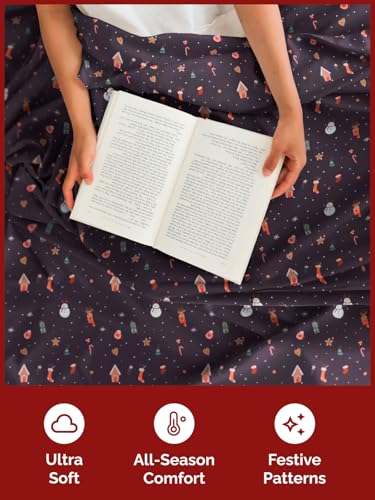 Full Christmas Night Sheet Set - Holiday Xmas Pattern Bedding Set - Deep Pockets - Snug Fit - 4 Piece - Wrinkle Free & Easy Care - Comfy Festive Winter - Holiday Sheets for Women, Men, Kids & Teens