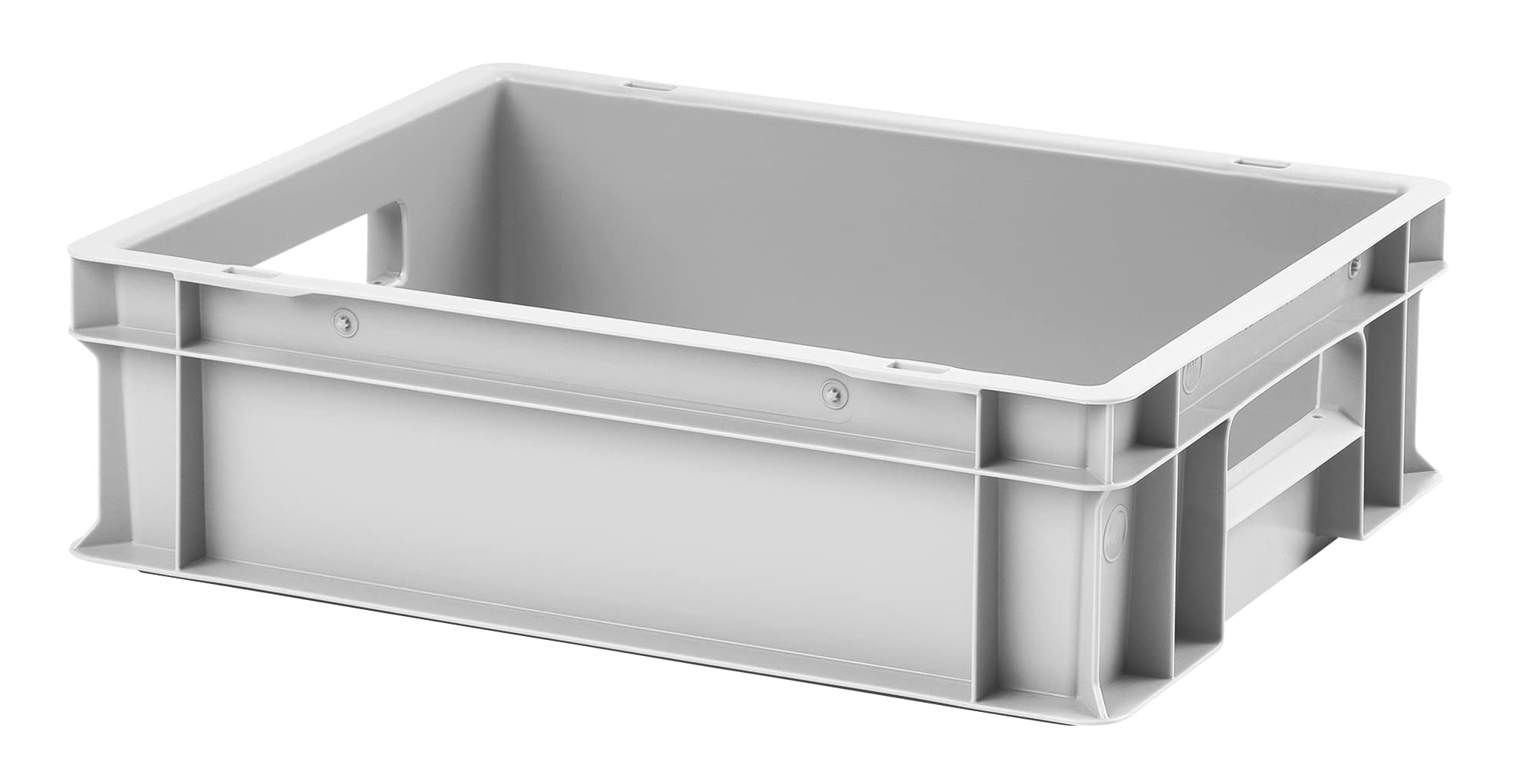 1a-TopStore 4 Stk. Euro-Stapelboxen EB-412, 400x300x120 mm (LxBxH), grau ähnl. RAL7001, aus Polypropylen, lebensmittelecht, 2 Handgriffe, ca. 11 Liter Vol.